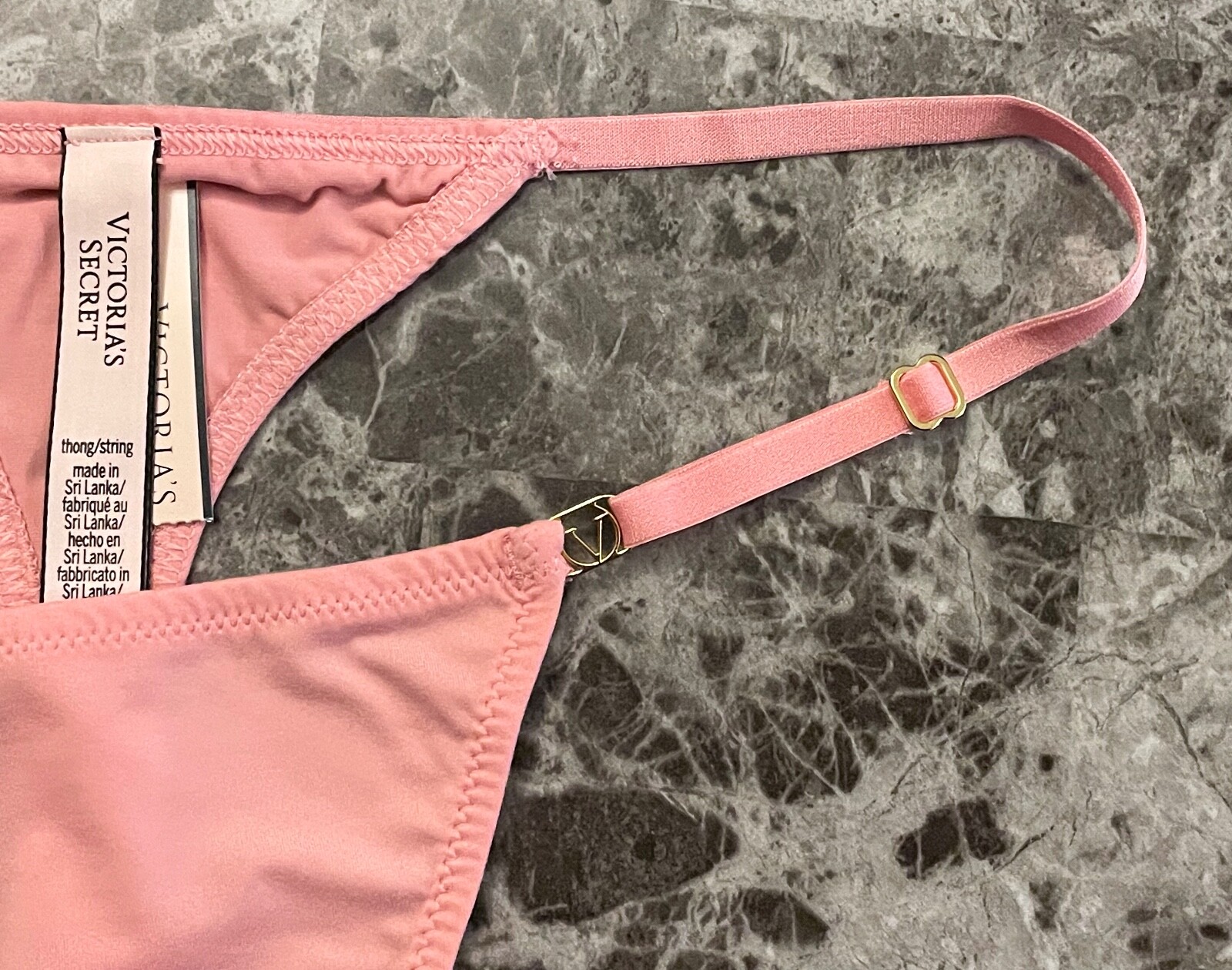 NWT VICTORIA’S SECRET PINK SOFT SMOOTH GOLD ADJUSTABLE STRAP THONG PANTIES