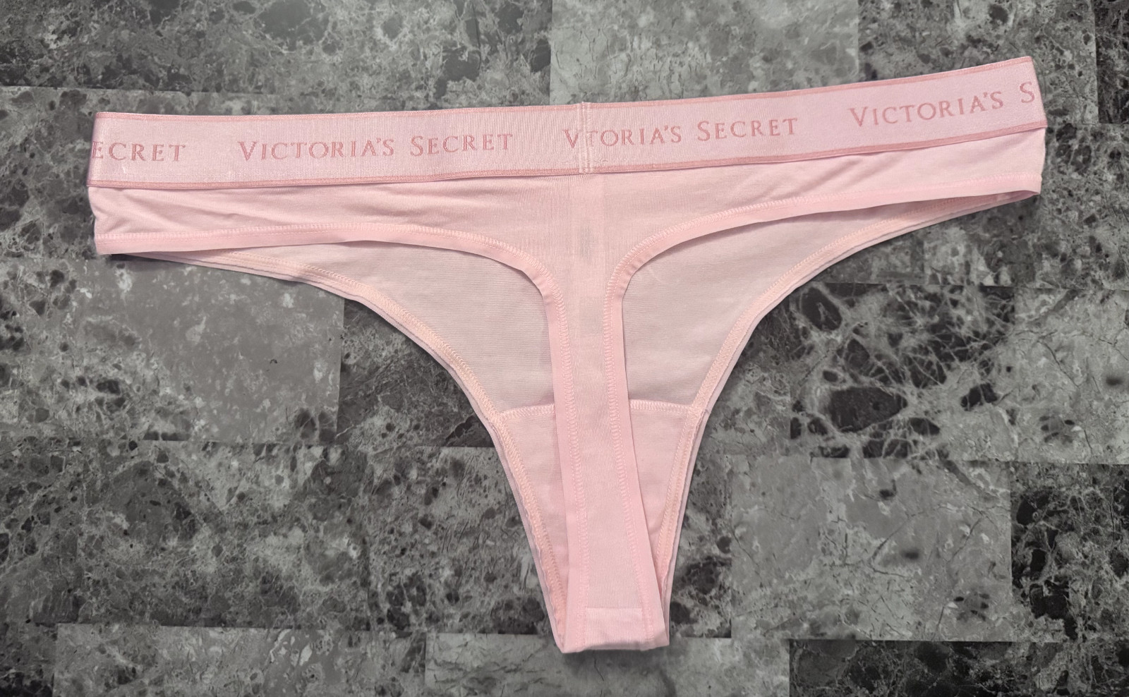 VICTORIA’S SECRET PINK GREEN 5 STARS ONLY THICK LOGO WAISTBAND THONG PANTIES
