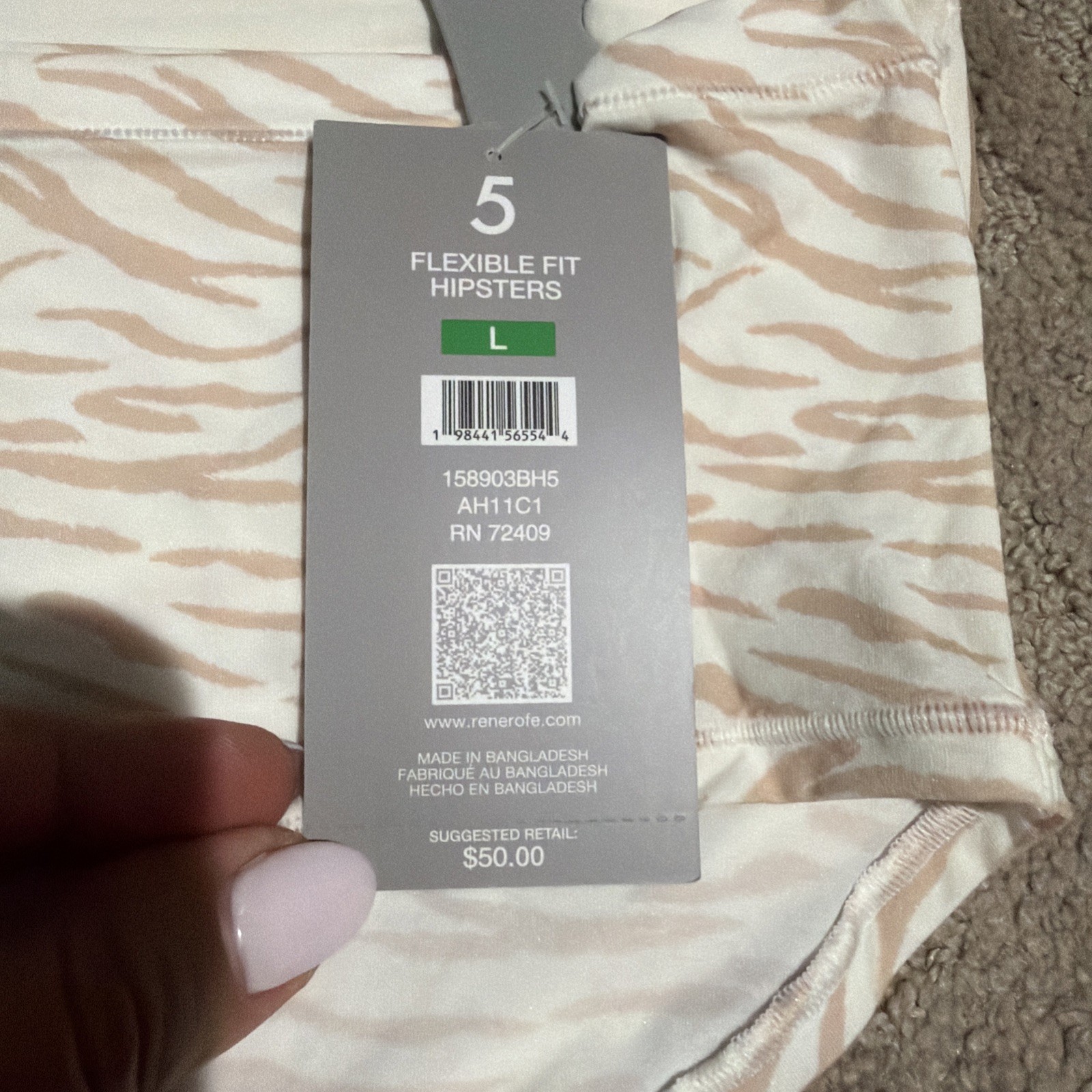 Essentials By Rene Rofe 5pk Multicolor Flexible Fit Hipster Panties. Sz L. NWT!