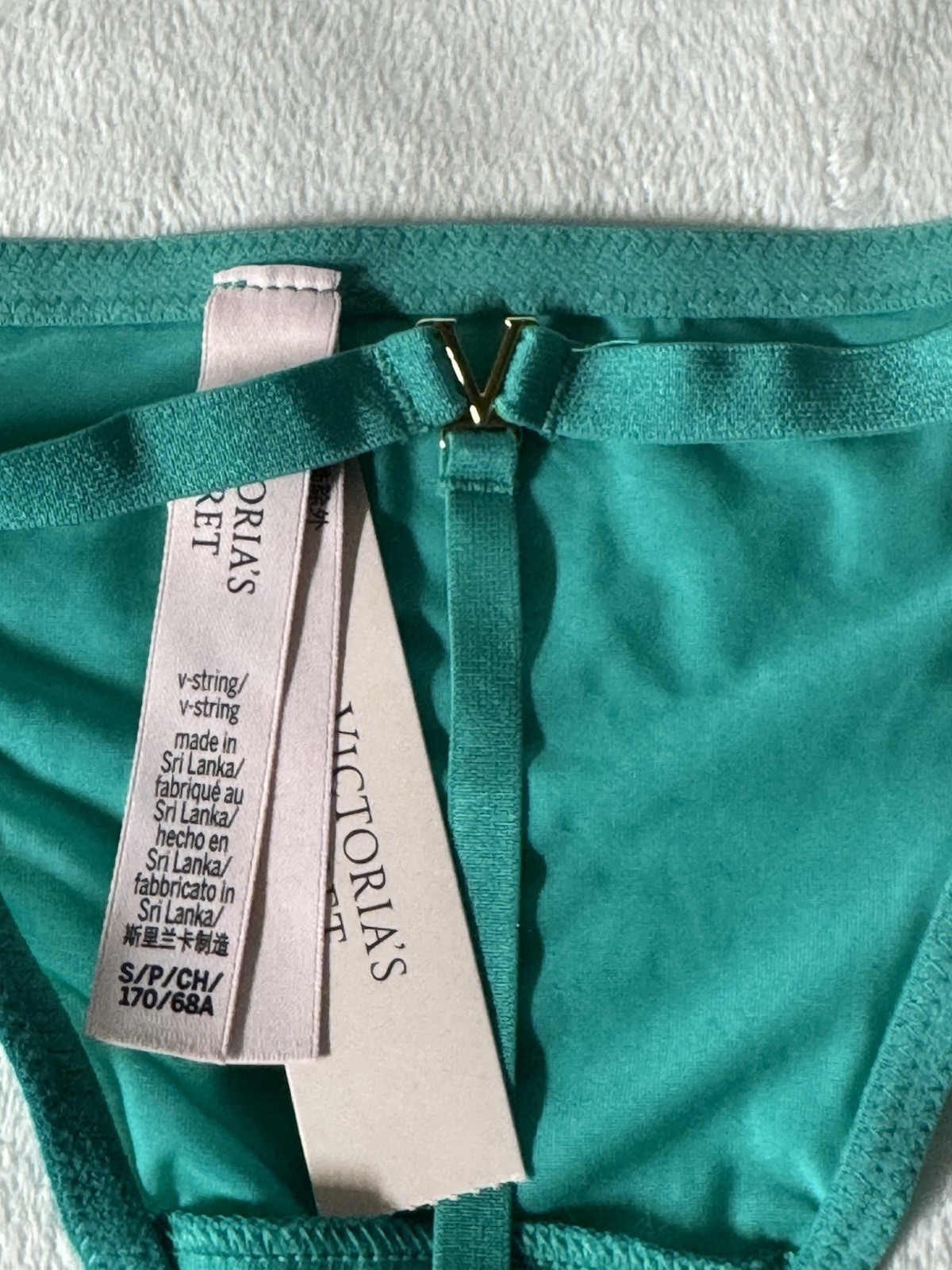 Victoria’s Secret V-String Panty Green Gold V-Hardware Strappy Thong NWT Size S