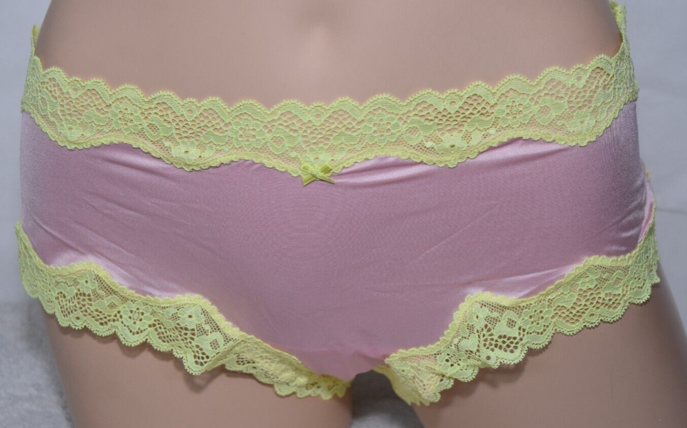 NWT Victoria’s Secret Pink Yellow Lace Satin Cheeky Panty Tease Panty XXL 2X