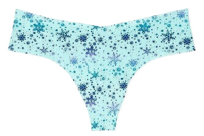 Victoria’s Secret Sexy Illusions No-show Thong Panty Opal Blue Snowflake M L NEW