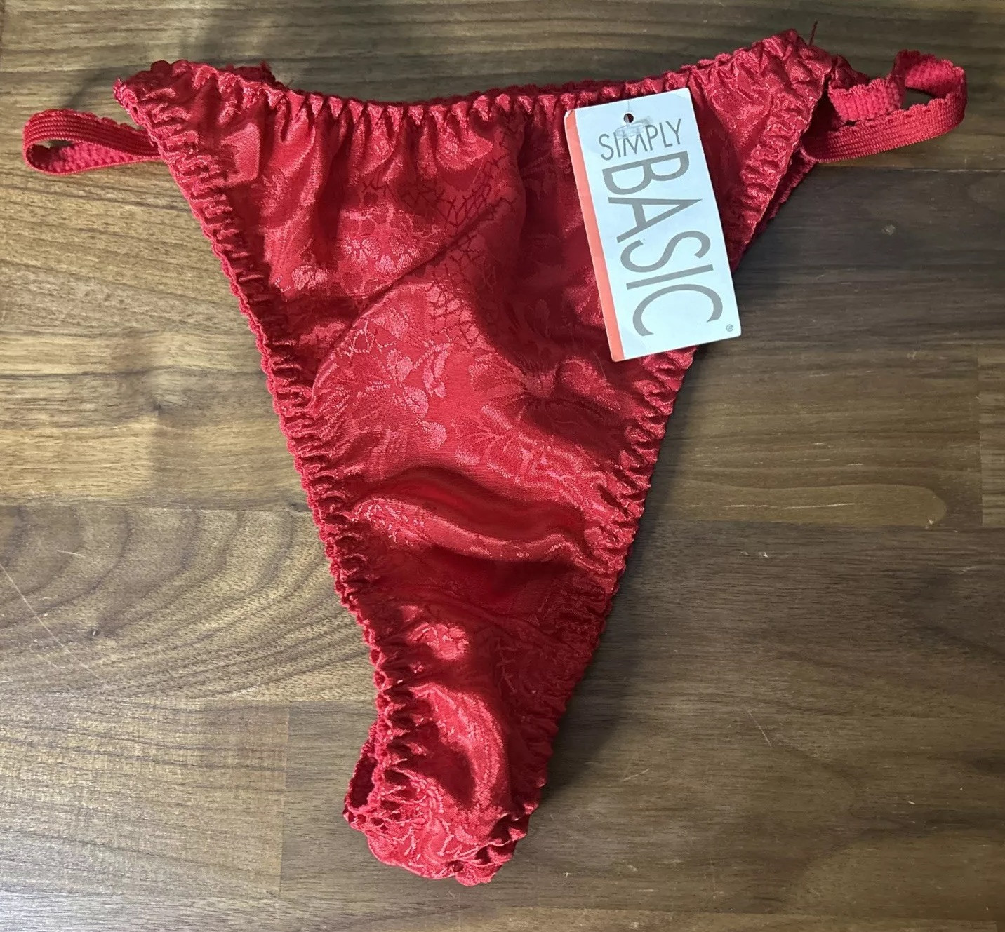 Vtg Simply Basic String Thong Panties Second Skin Shiny Satin Size 8 Red Y2K