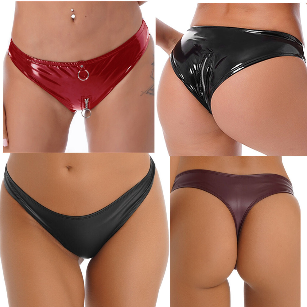 US Womens Latex Faux Leather Panties Zipper Briefs Shorts Underwear Club Costume