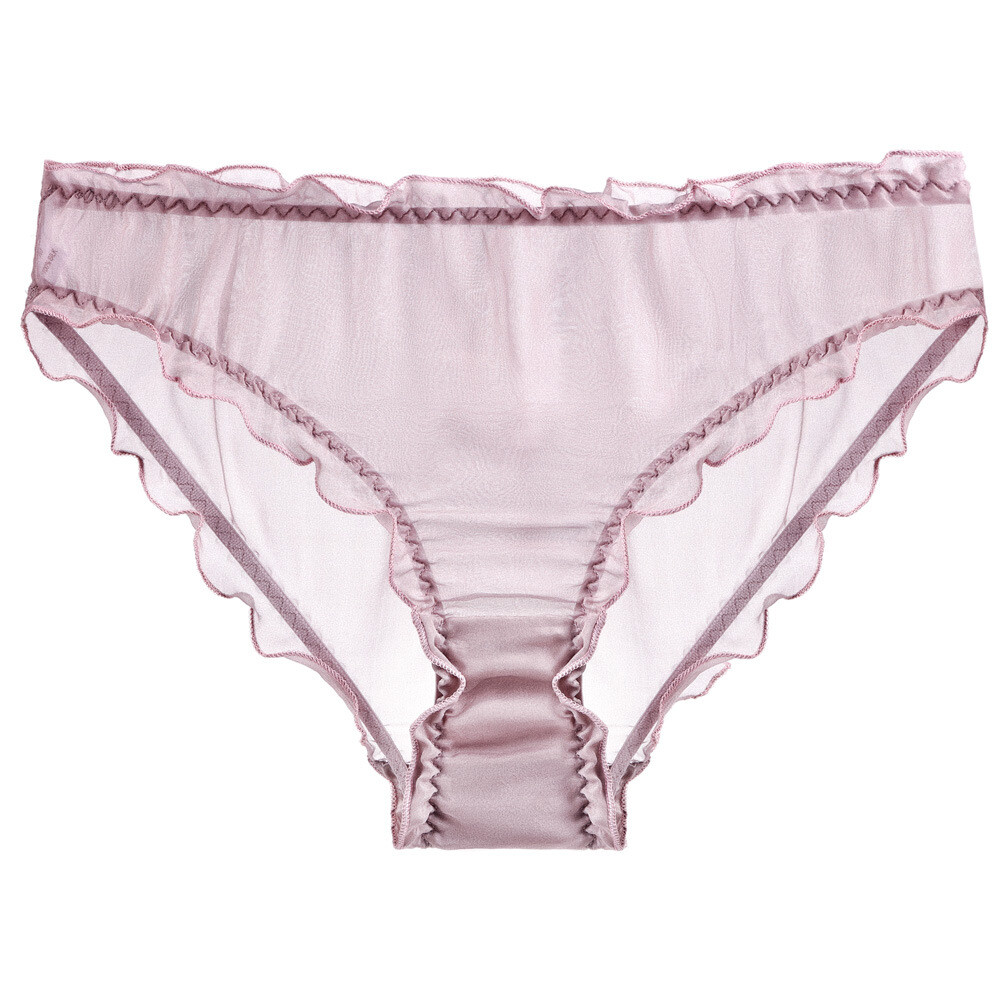 Lady Mulberry Silk Panties Translucent Chiffon Sexy Briefs Ruffled Underwear