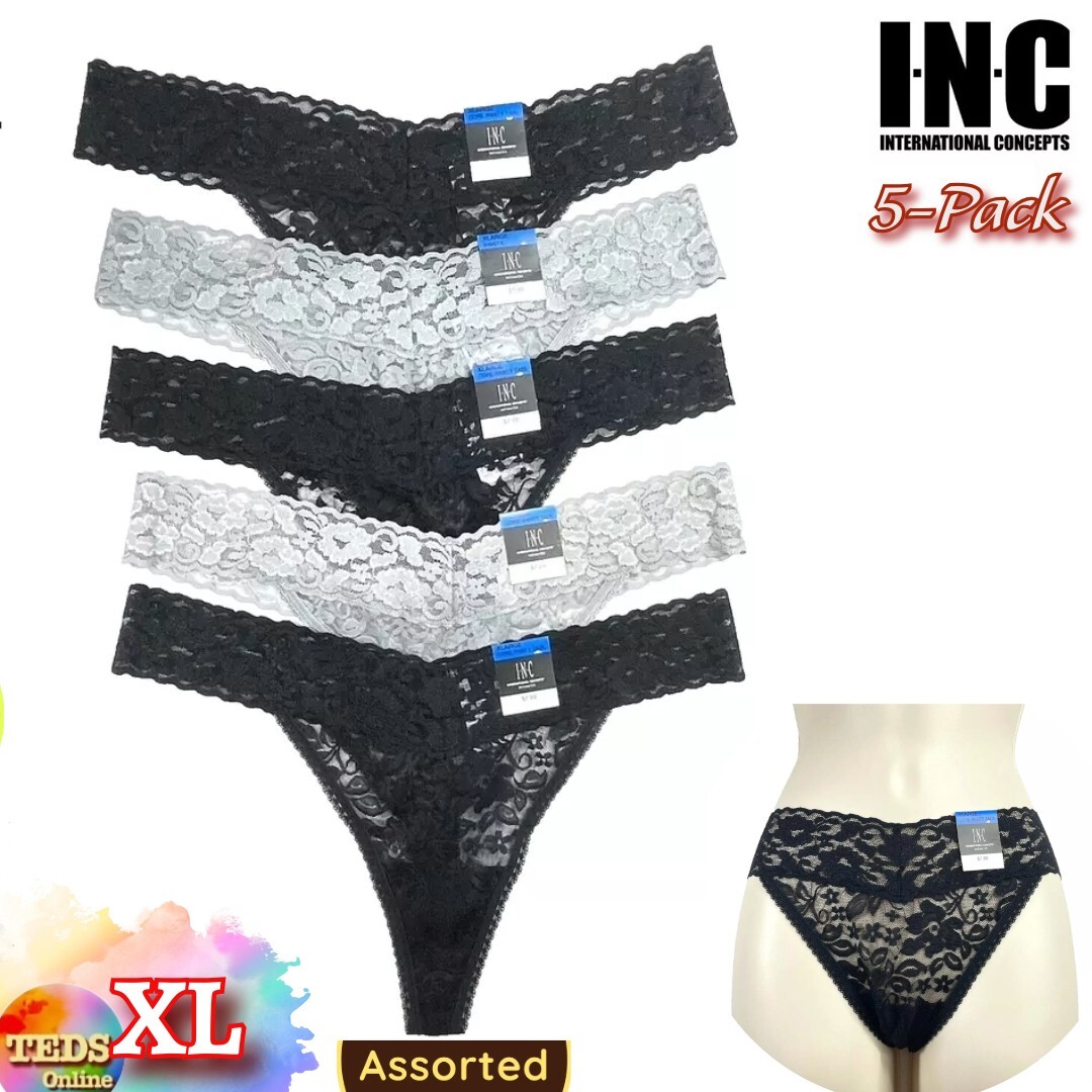 NWT 5-Pack INC International Concepts Women’s XL Lace Thong Underwear Assorted