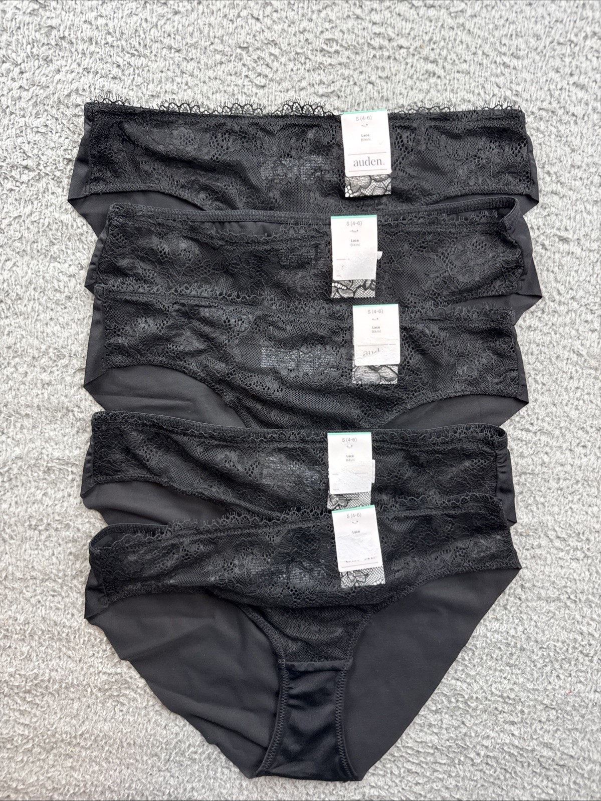 5x Auden Womens Small 4/6 Black Lace Bikini Underwear Panties