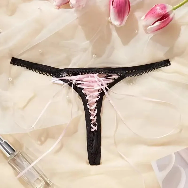1pc Lace Up Thongs Panties Crochet Strap Bandage G-string Sexy Women Lingerie