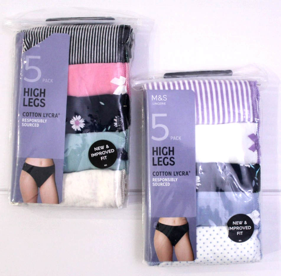 M & S Ladies 2 x 5 Pack Cotton Lycra High Legs Briefs Underwear Knickers Size 14