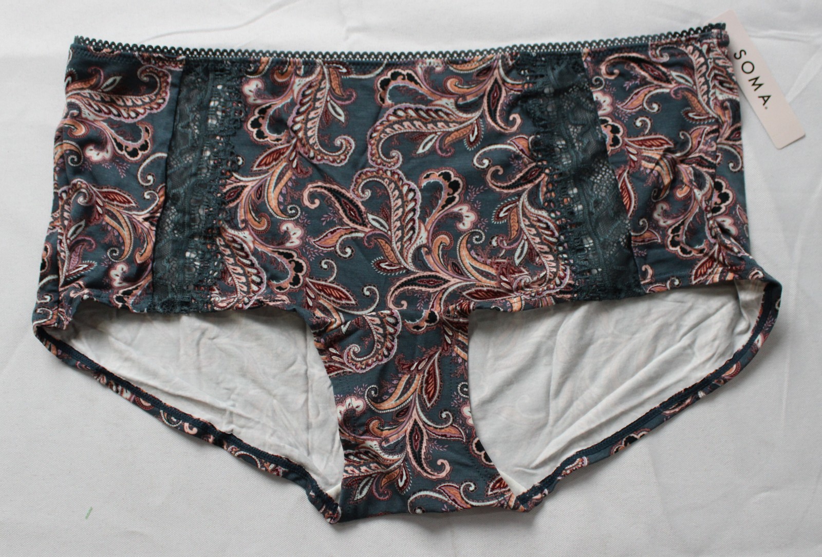 Soma Women’s Embraceable Lace Boyshort Panty DH3 Imperial Paisley Large NWT