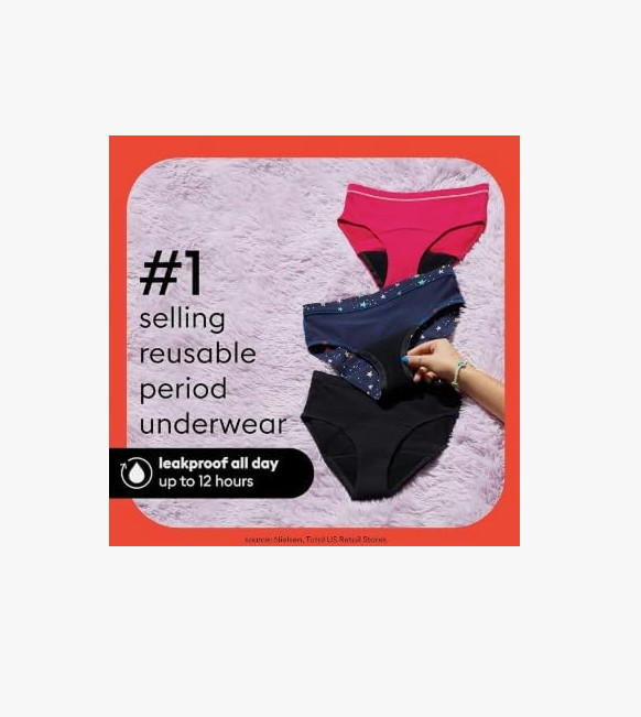 Thinx Teens Period Underwear, Brief-Style Period Panties for Teens, Holds Up to