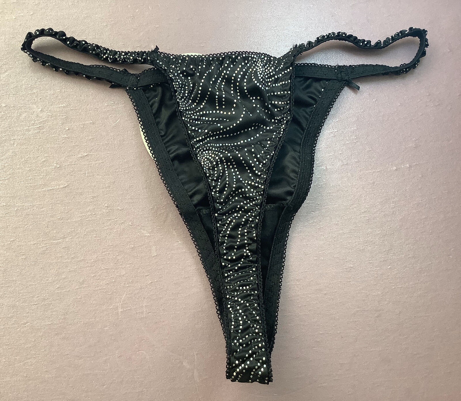 Women Panties,Thongs OneSize Fits S-L Black W/silver Metallic Ornamentation