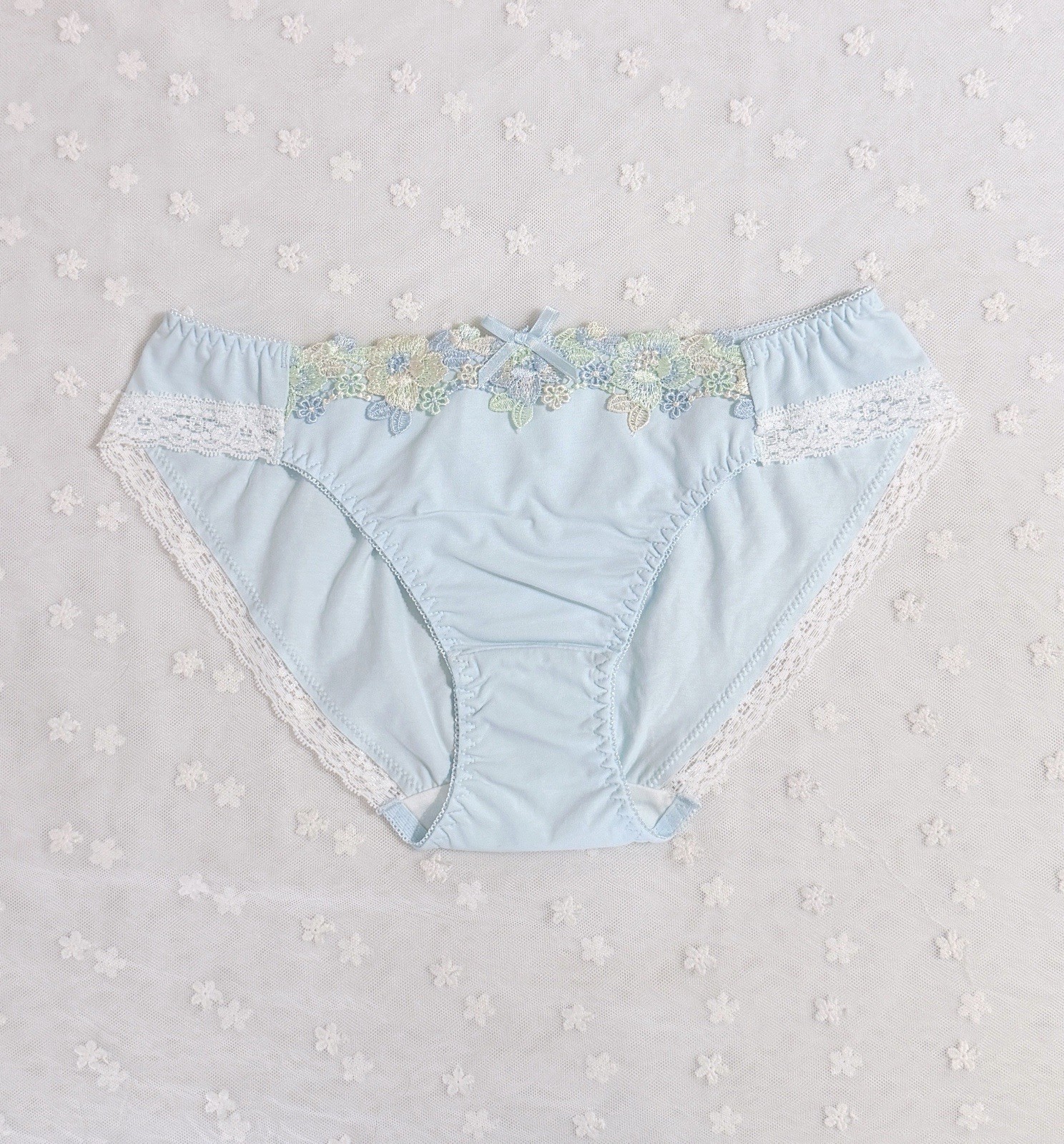 US-M/JP-LL Japanese Brand Satin Bow Rose Embroidery Breathable Cotton Panties
