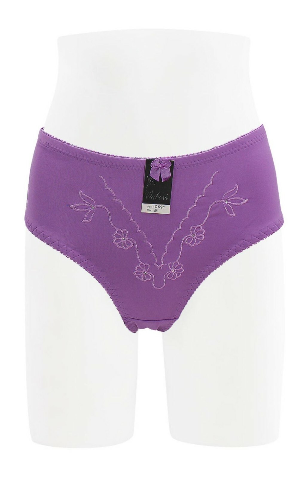 Women High Cut Full Seat Coverage Nylon Embroidery Bikini Brief panty Underwear