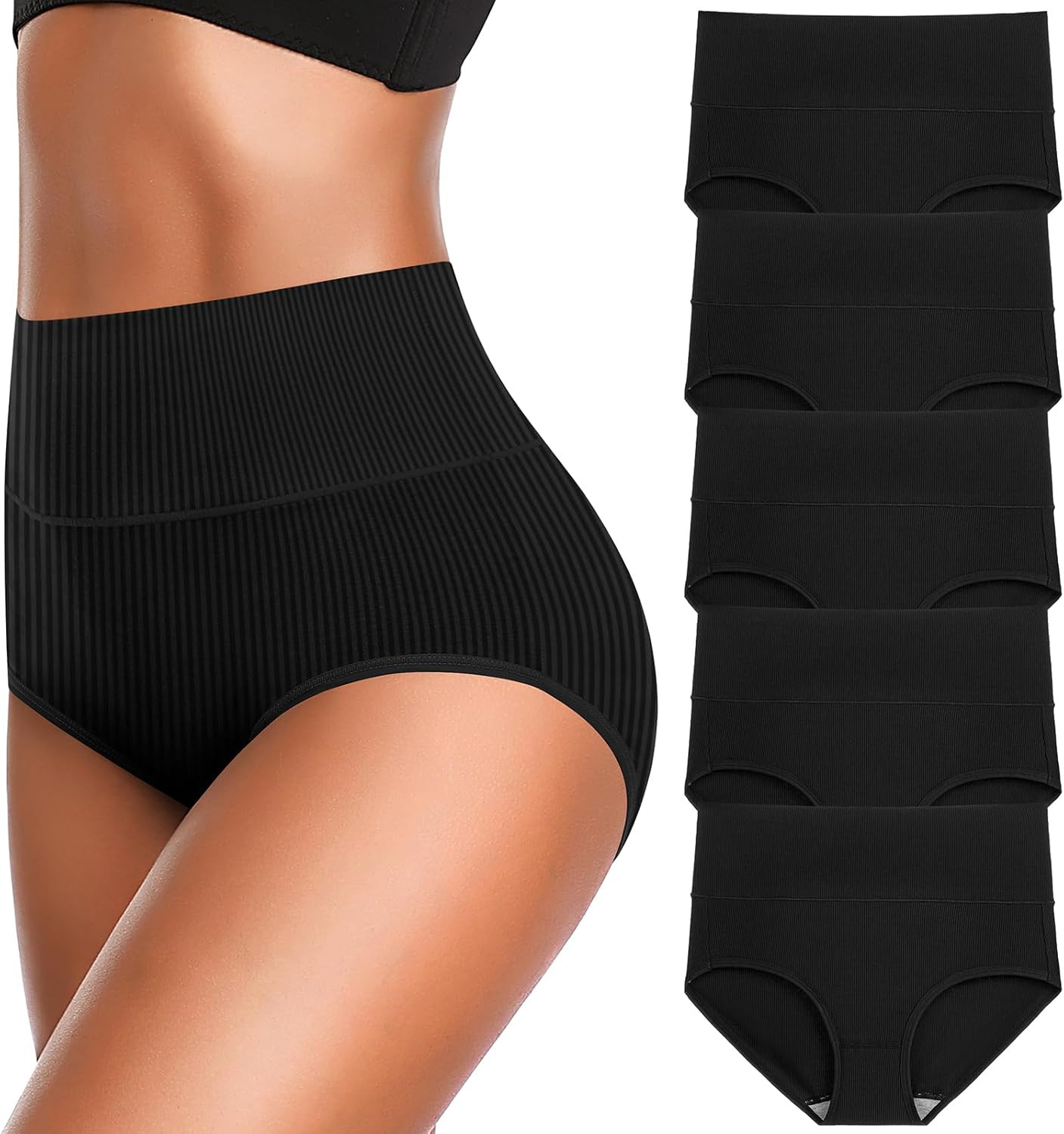 Women’S High Waist Cotton Underwear Super Stretchy Briefs Full Coverage Panties