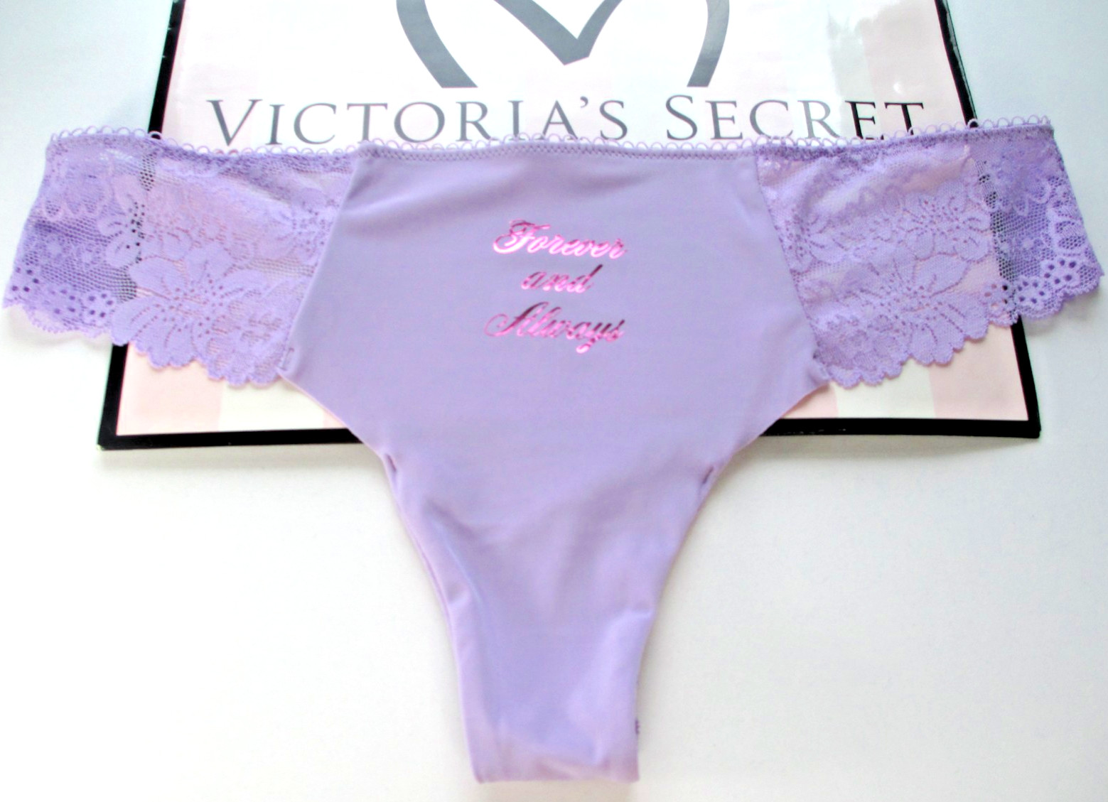 VICTORIA’S SECRET PINK No Show Thong Panty S M L XL Purple NWT Lace Trim Back VS