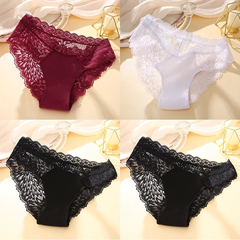 4PCS/Set Women Back Lace Panties Patchwork Cotton Underpants