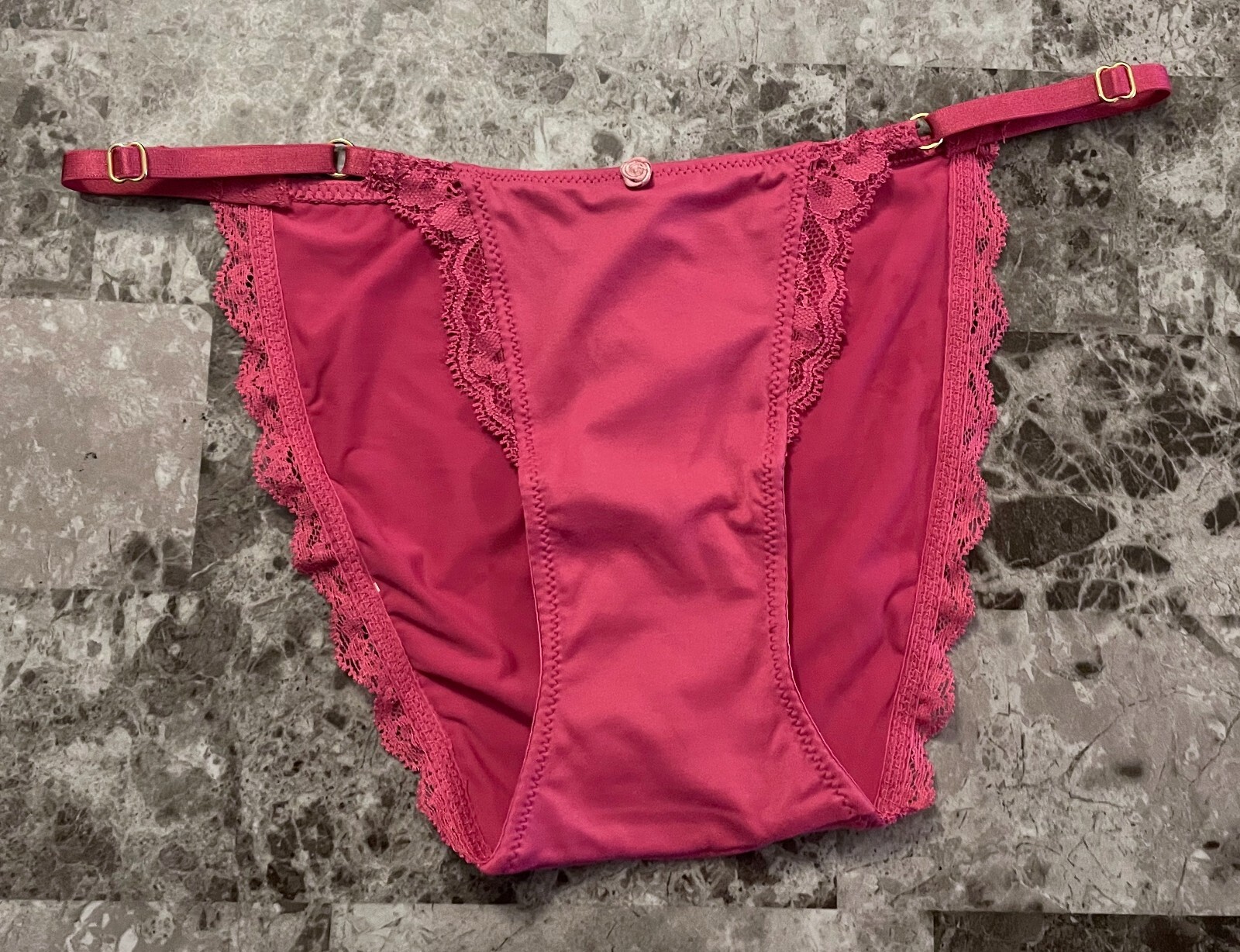 VICTORIA’S SECRET PINK LACE SMOOTH GOLD ADJUSTABLE STRAP STRING BIKINI PANTIES