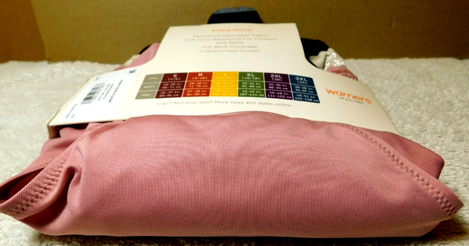 Warners~Woman’s Dig-Free Comfort Waistband Hi-Cut 3 Pk. Panties Size XXXL10 (DG)