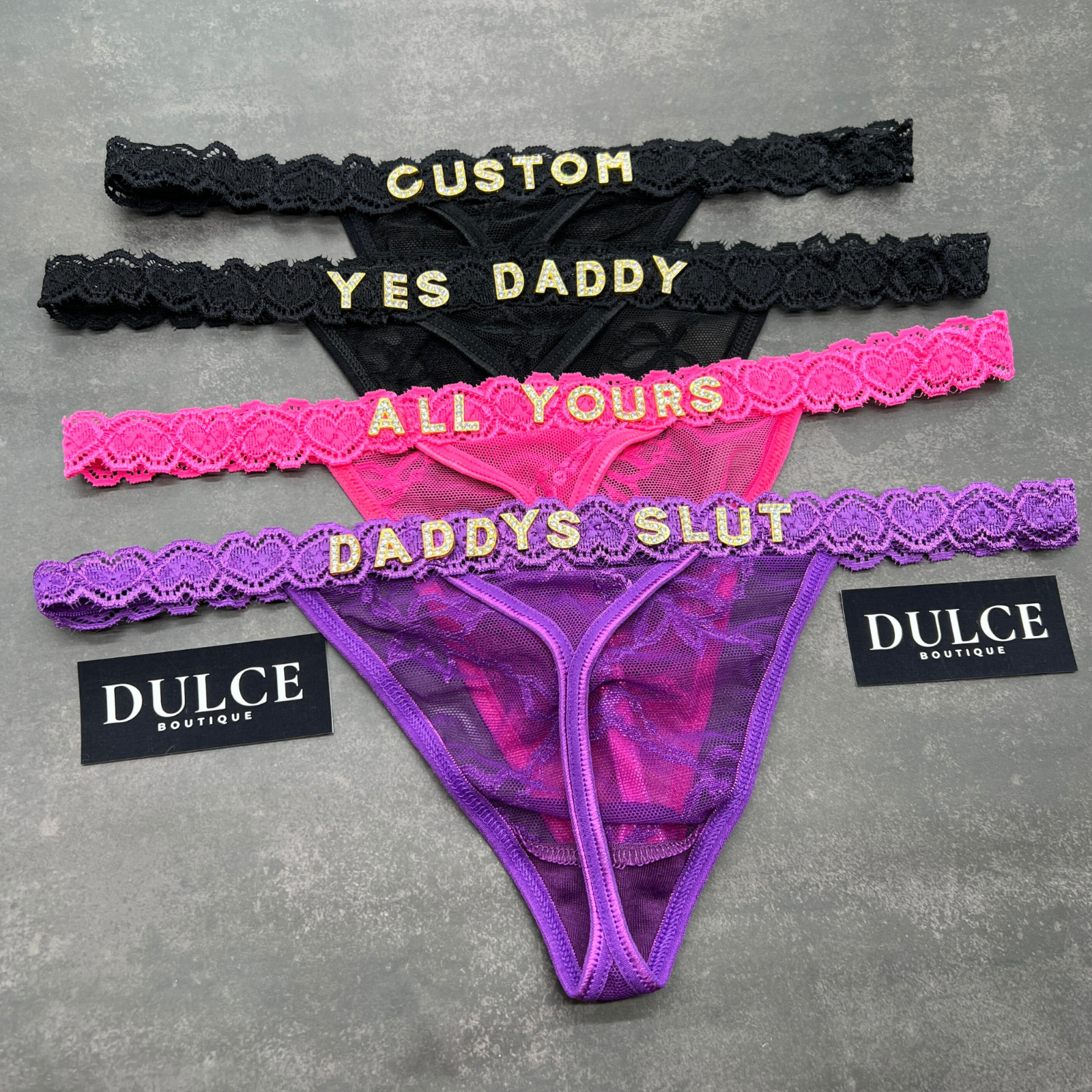 Personalised Lace Thong With Jewellery Silver Crystal Custom Letter Name Thong