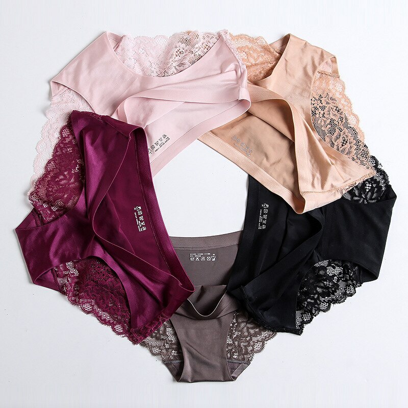 Lace Cotton Bikini Panties 4-Pack Womens Ultra Soft Waistband Underwear Briefs