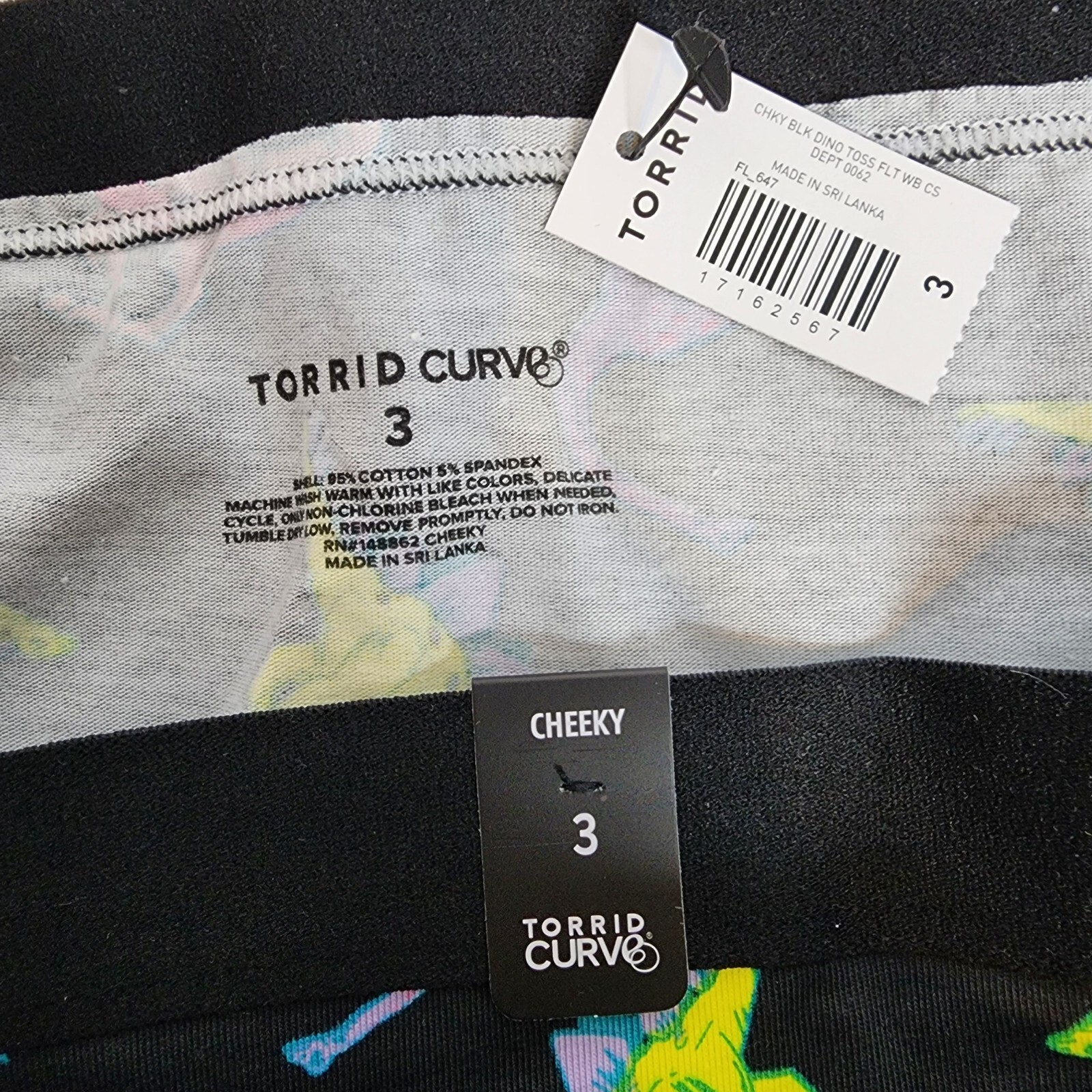 3X 22W 24W Torrid Black Dinosaur Cotton Cheeky Panty Mid Rise Pink T Rex Lingeri