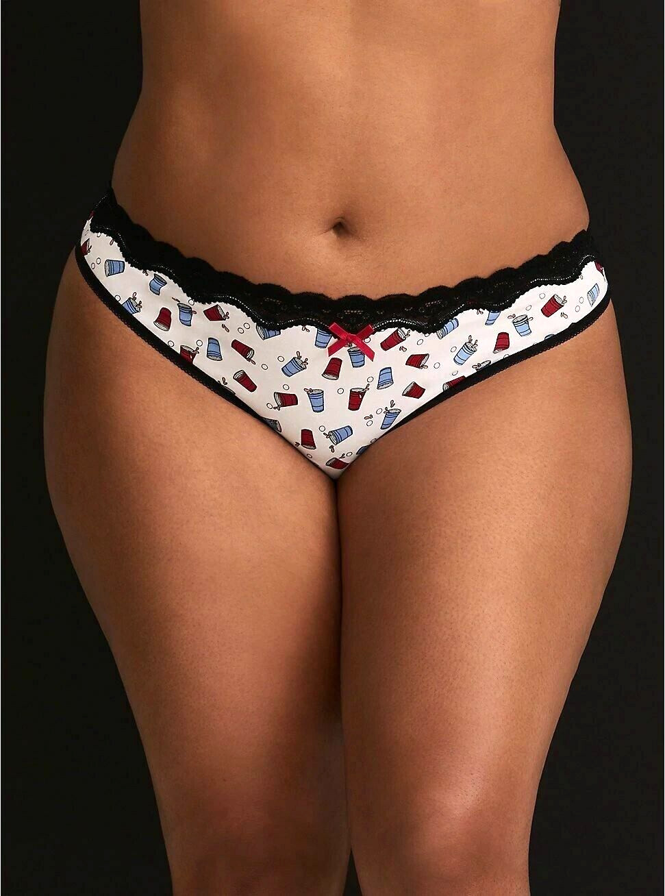 NWT TORRID (00X) M/10 Red Blue Party Cup Cotton Thong Panty Black Lace Underwear