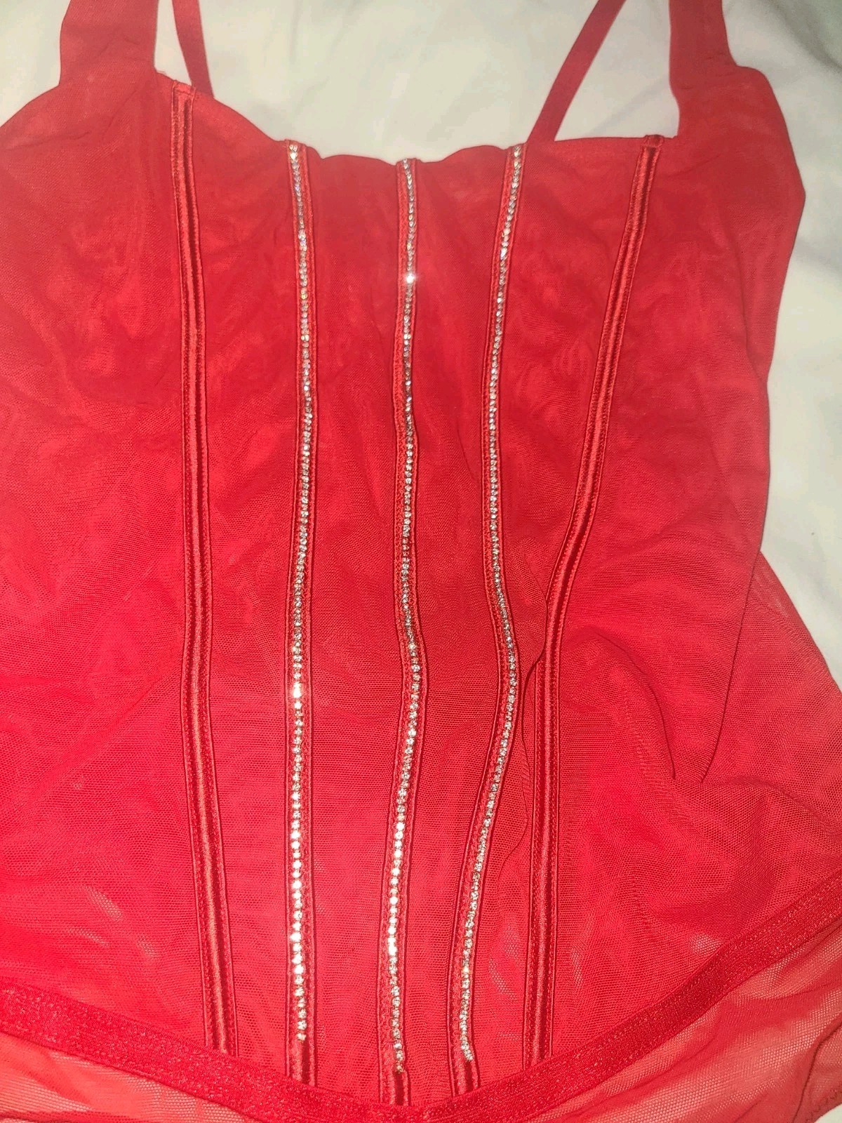 Holiday Teddy Size Medium Red Rhinestones Bling Thong Auden Sheer Holiday Teddy