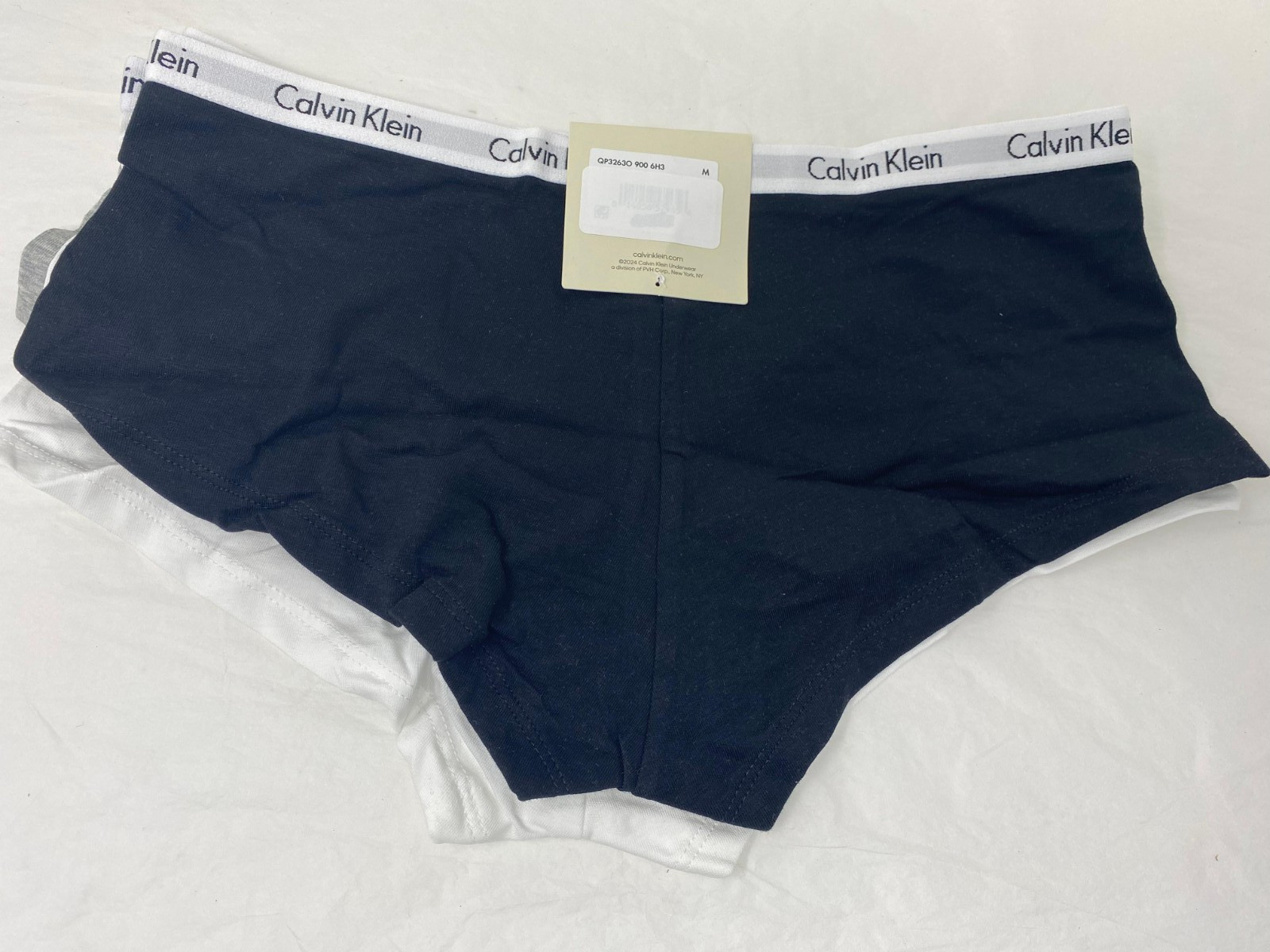 Calvin Klein Women Cotton Stretch Boyshort Panties 3 Pack Black/White/Grey