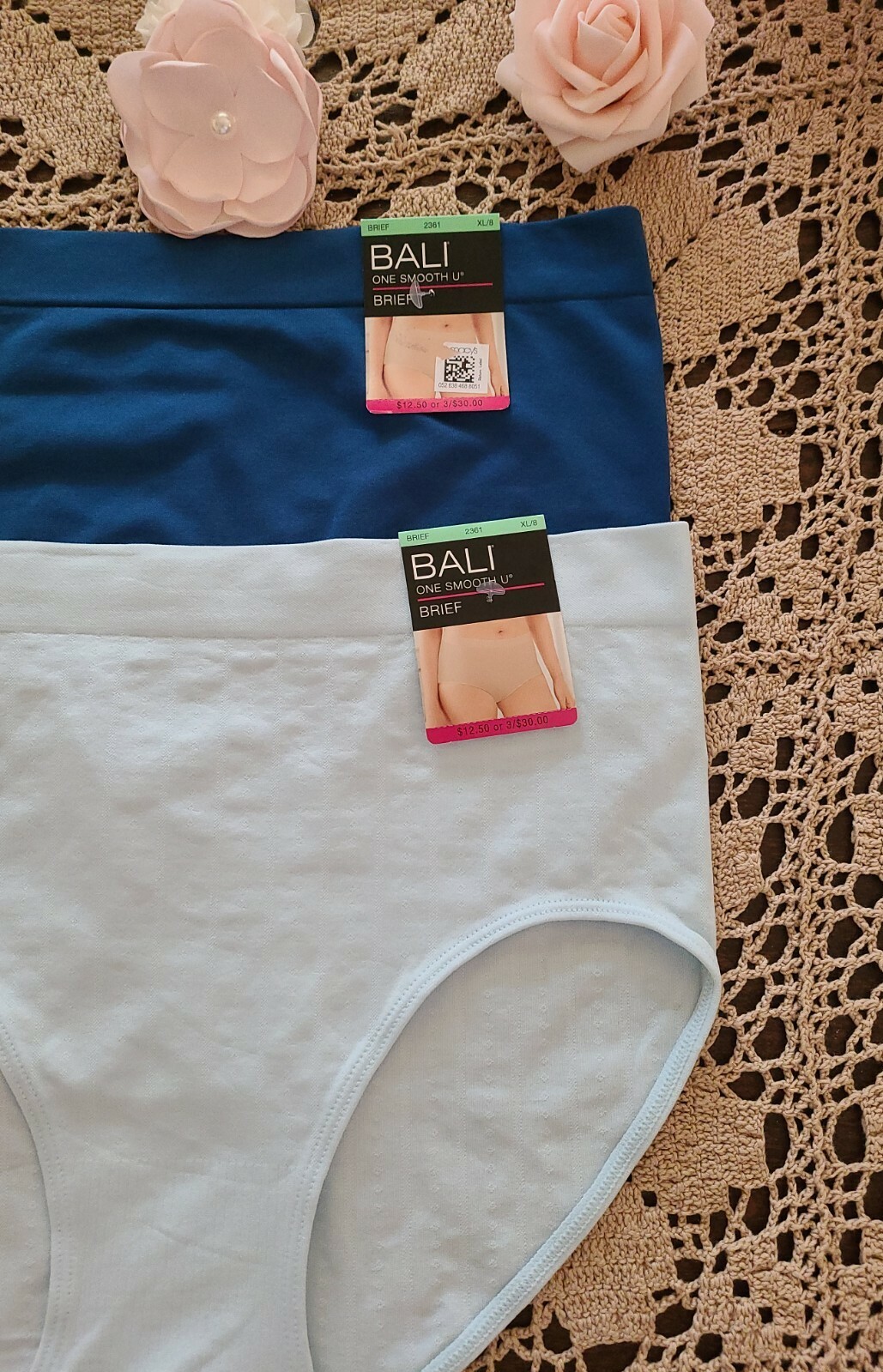 XL/8 BALI One SmoothU Blues Nylon Spandex 2 Pair BRIEFS #2361 NWT