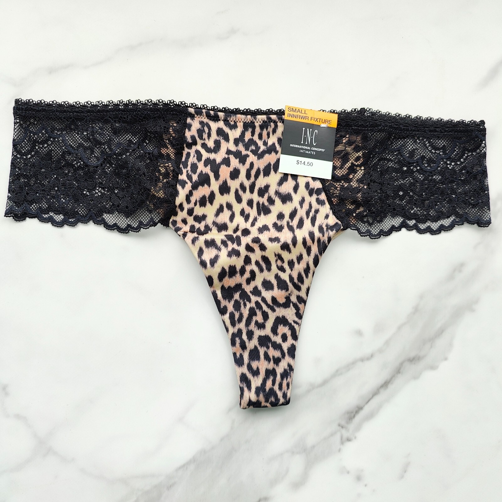 INC International Concepts Satin Micro Thong Panty Cheetah SZ S/M