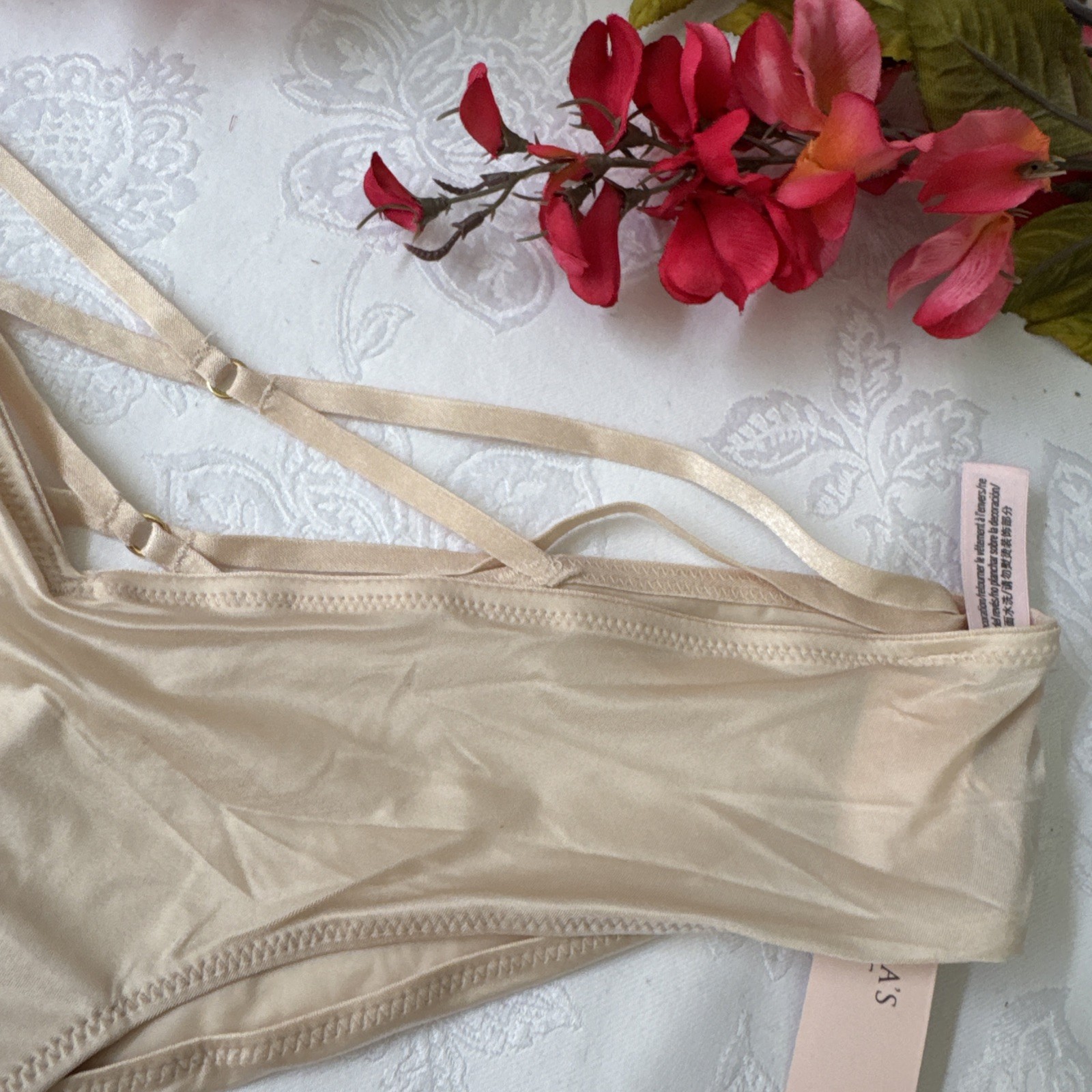 VICTORIA’S SECRET S CREAM SILKY STRAPPY BACK CHARM VERY SEXY CHEEKY PANTIES NWT