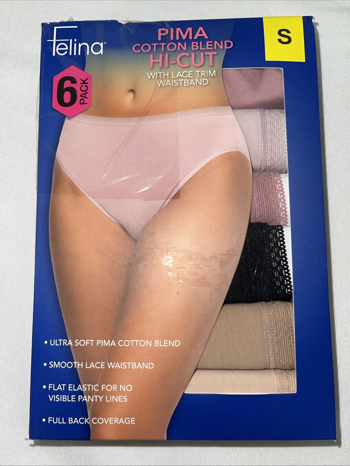 Felina Women’s Size Small Hi-Cut with Lace Trim, 6-pack