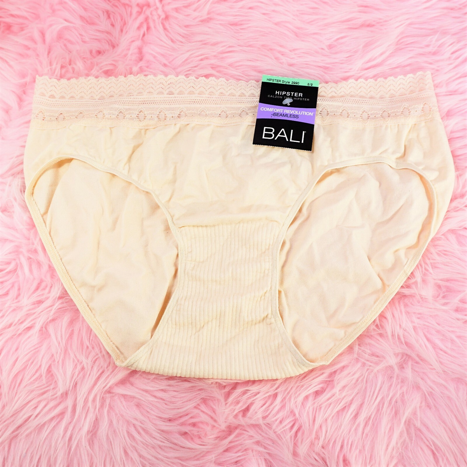 ultra soft NYLON Hipster BALI panties Lace waistband seamless stretch sz 8/9