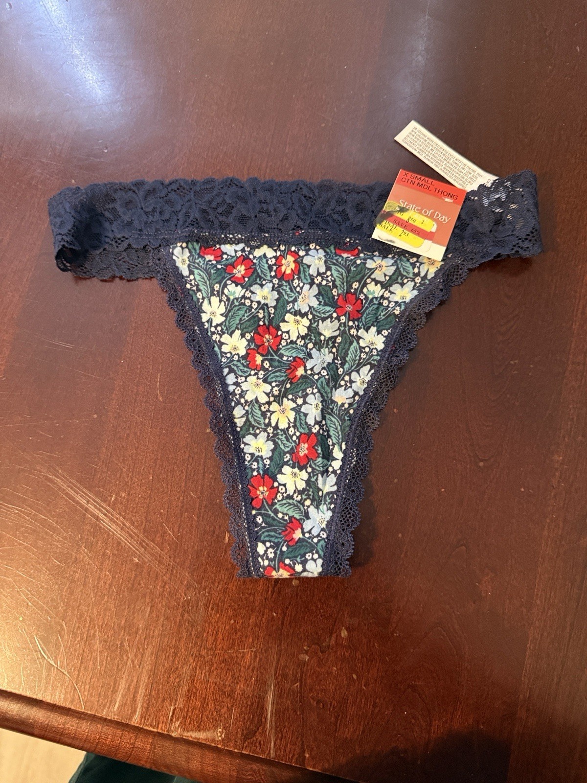 State of Day XS Floral Lace Thong Panties Stretch Blue Red White Green 1 Pack