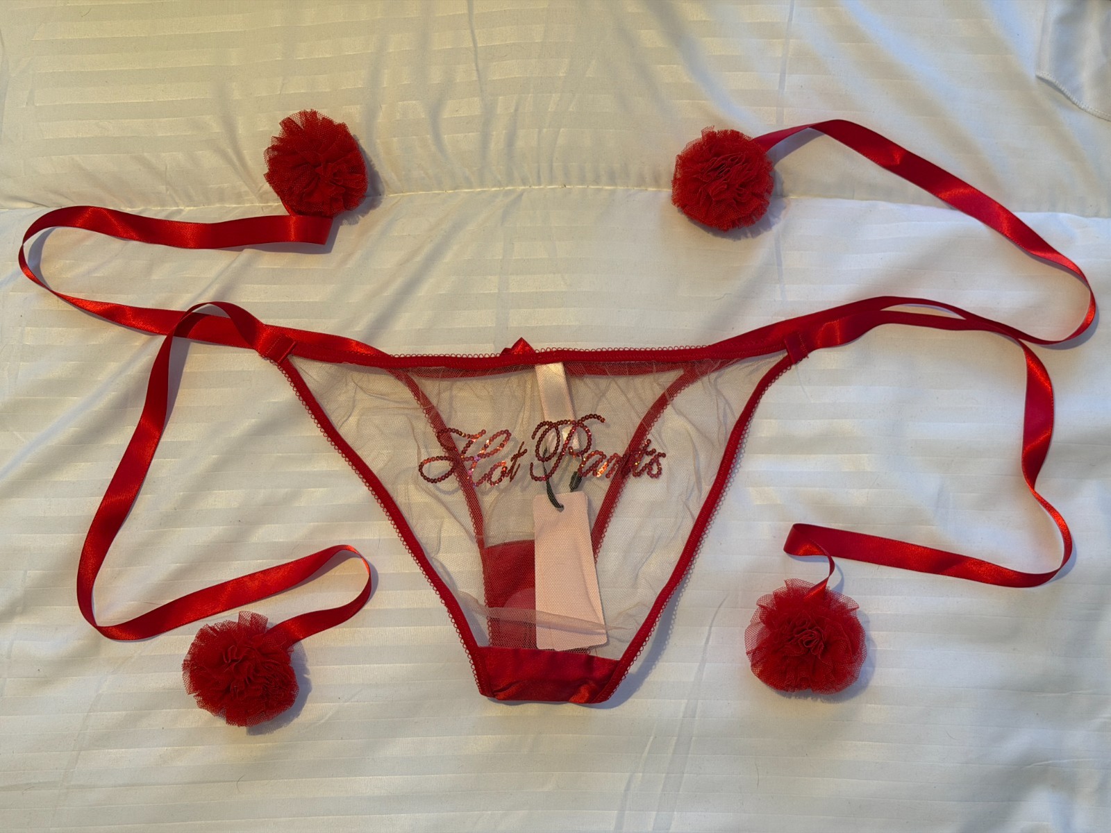 AGENT PROVOCATEUR ‘HOT PANTS’ RED POM POM SEXY TIE SIDE BRIEF SIZE S/M BNWT