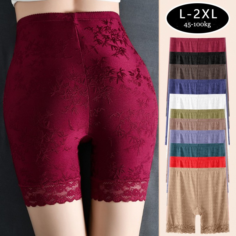 Women High waist Leggings lace Floral ice silk Plus size safety Underpants 92251