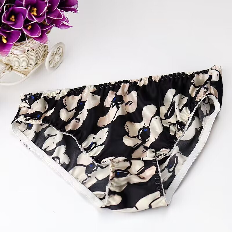 2 Pairs Womens Black Silk Panties Hipster Cheeky Floral Knickers 100 Nature Silk