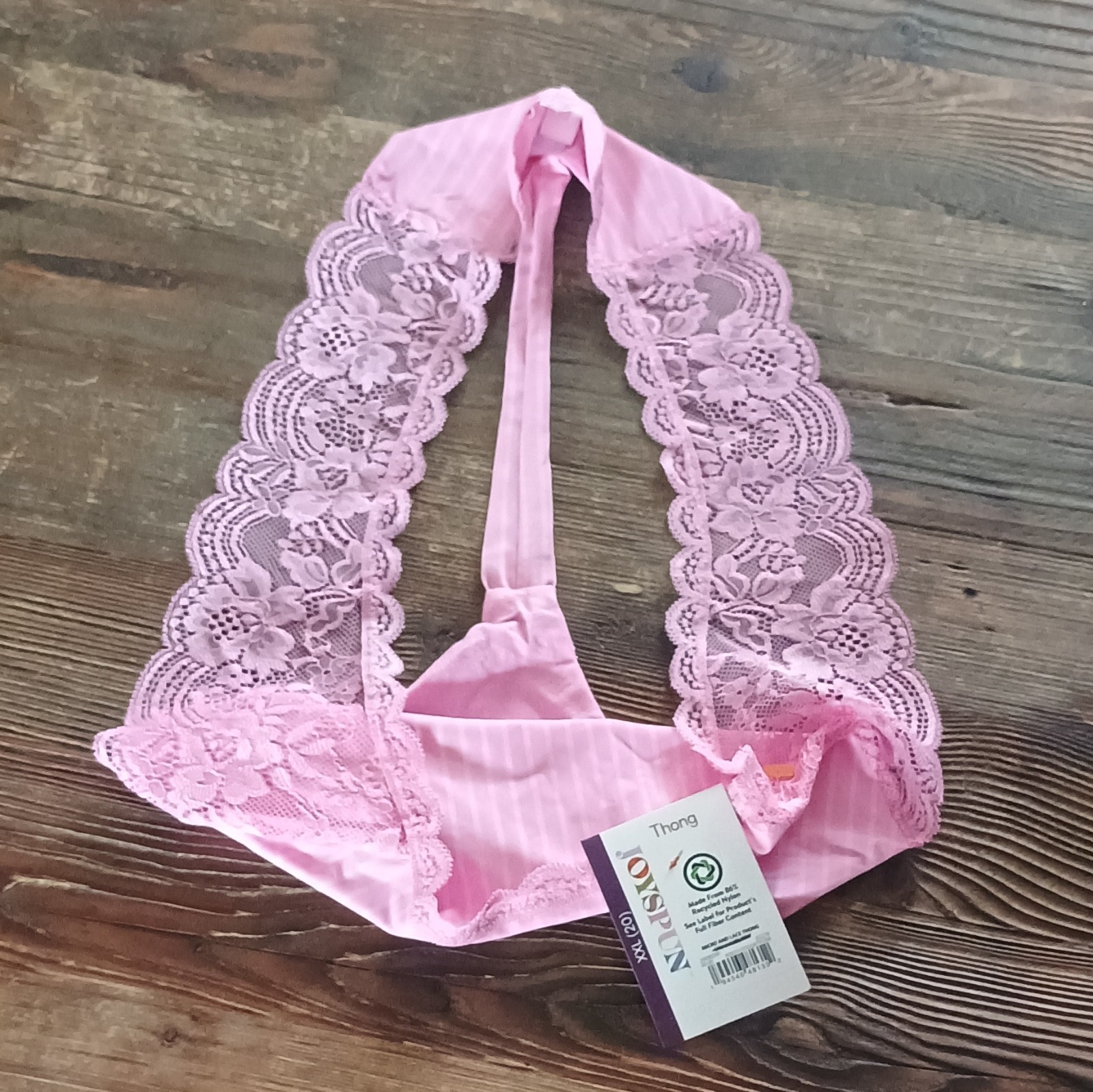 joy spun Women’s Pink Striped Lace Stretch Thong Panties Nylon Size XXL (20)