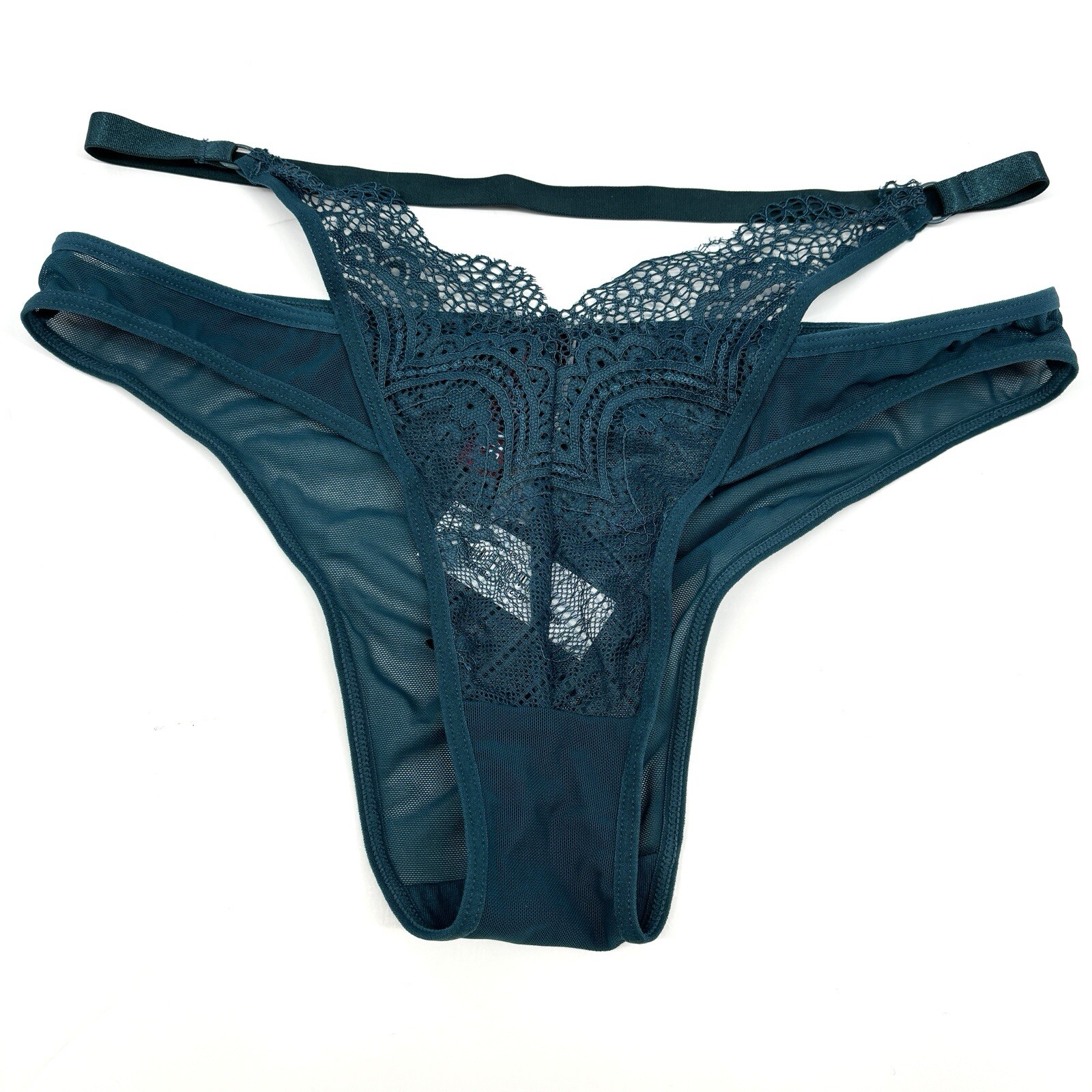 Adore Me Women’s Teal Blue Sexy Kaia Lace Mesh Strappy Underwear Size Small NWT