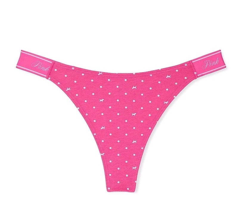 Victoria Secret 🩷 Logo Cotton High-Leg Thong Gossip Dog Dot Panty MEDIUM VS294