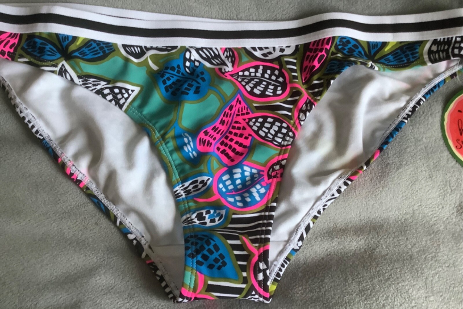 MATALAN -x2 Prs Neon Tropical Print Bikini Bottoms Size 18 Pink+Blue Multi -BNWT