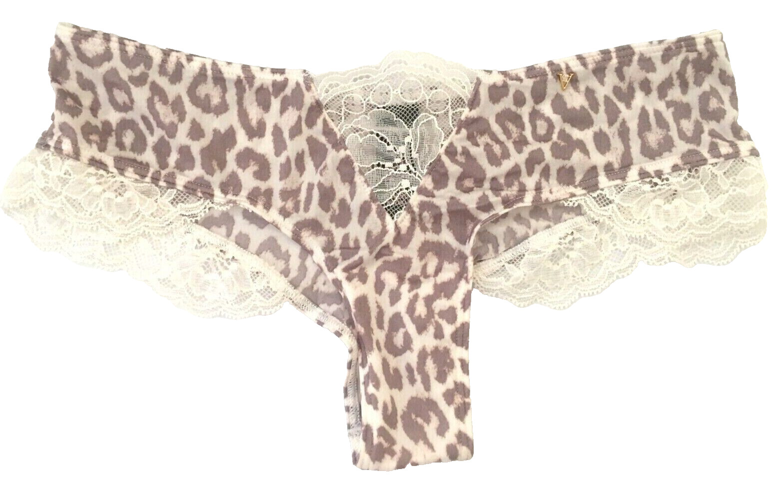 Victorias Secret Very Sexy Gray Animal Print Micro Lace Inset Cheeky Panties XS