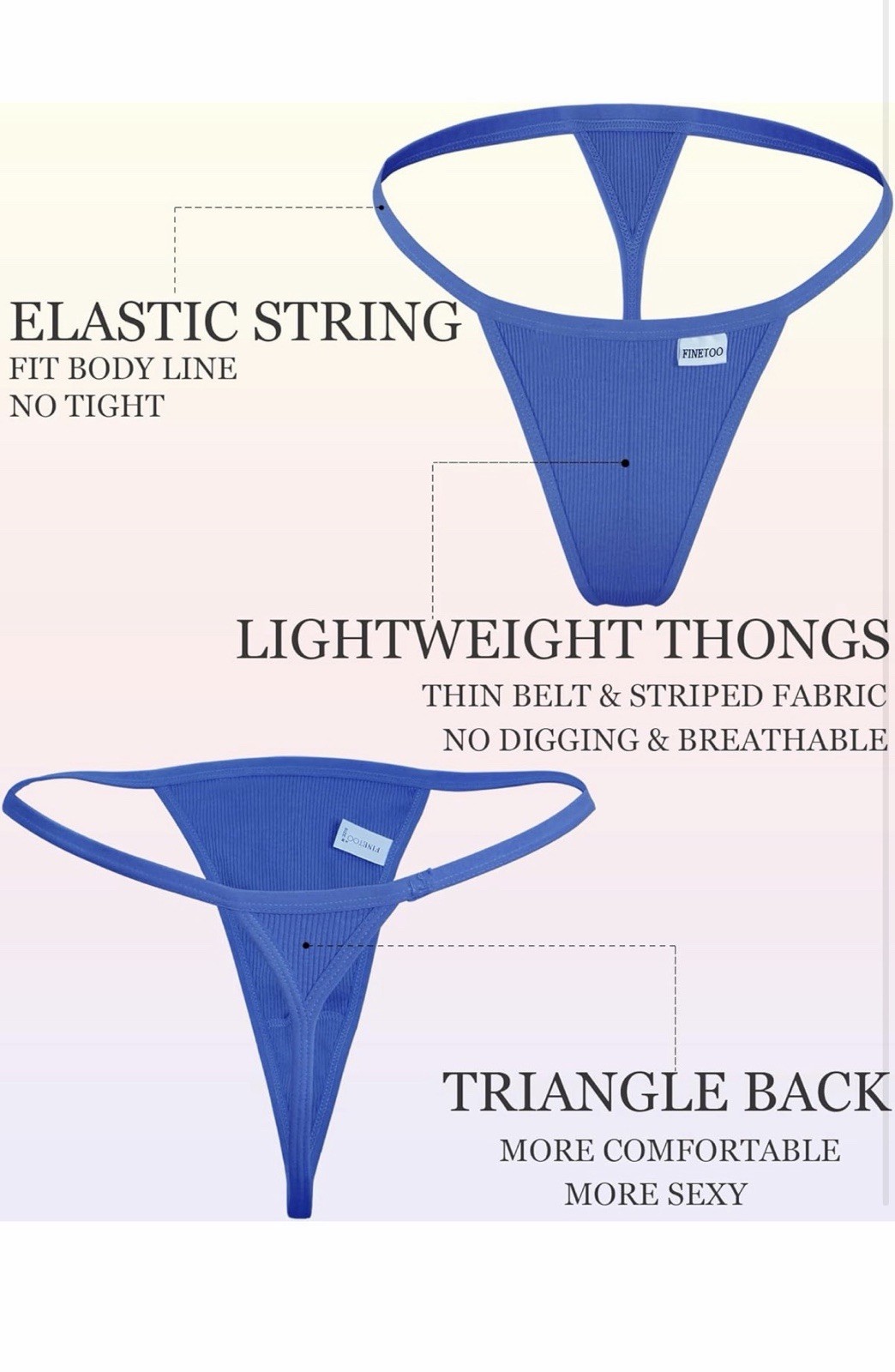 FINETOO 10 Pack G-String Thongs for Women Cotton Panties Stretch T-back Large
