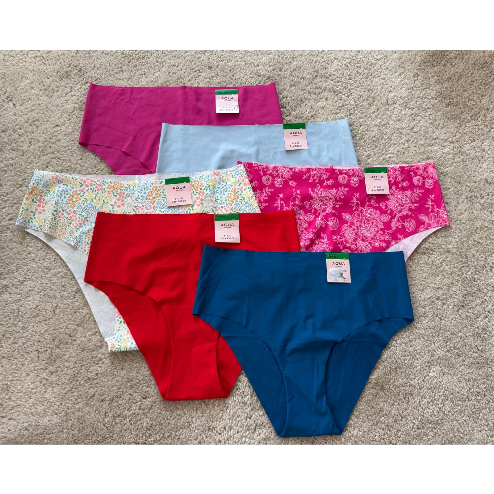 Women’s Aqua Hipster Panties – L – Multiple Colors & Prints – Soft Everyday NWT