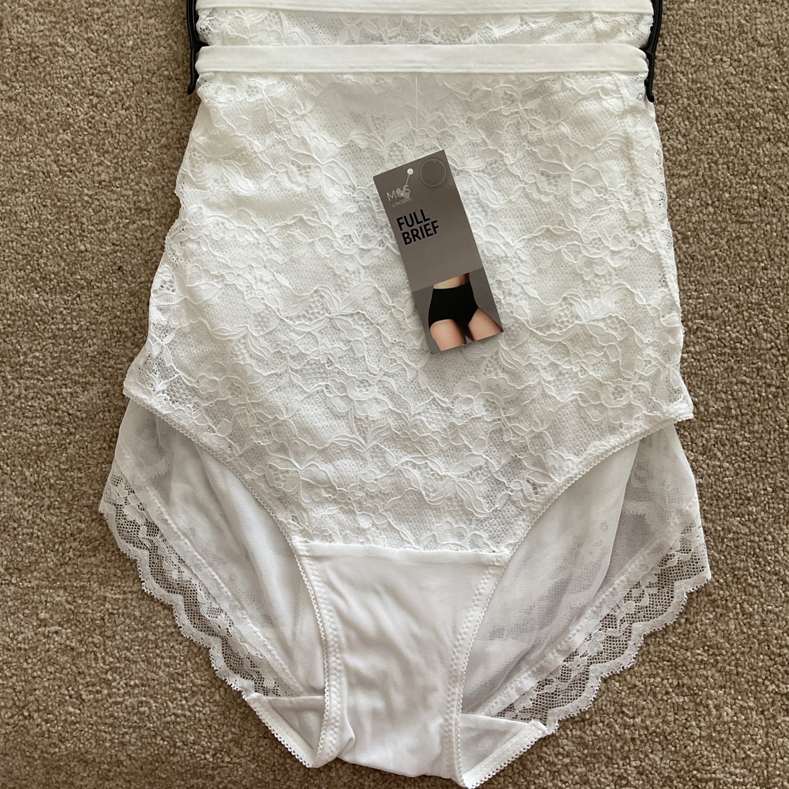 M&S 3 Pack Size 24 Full Brief Knickers Lace & Mesh White