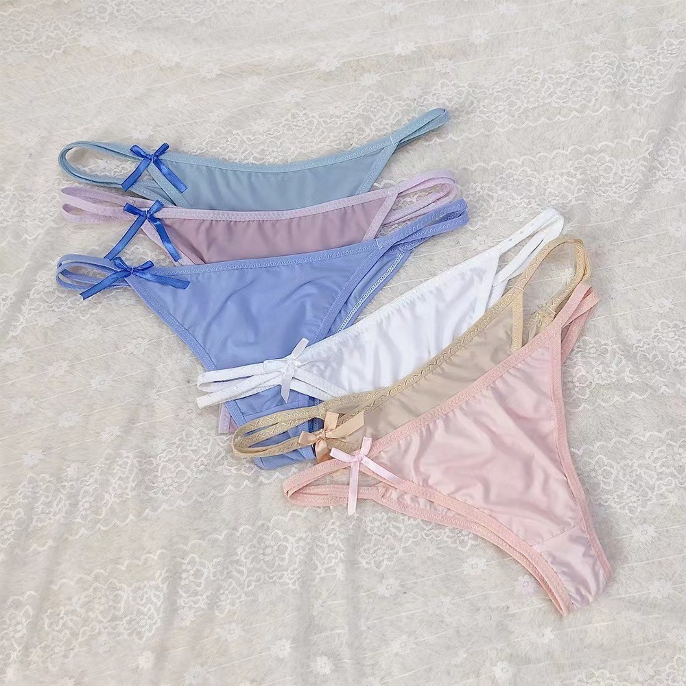 UK Girl Sexy Cute Ice Silk Thong Low Waist Cotton Lace Ladies T-shaped Pan Comfy