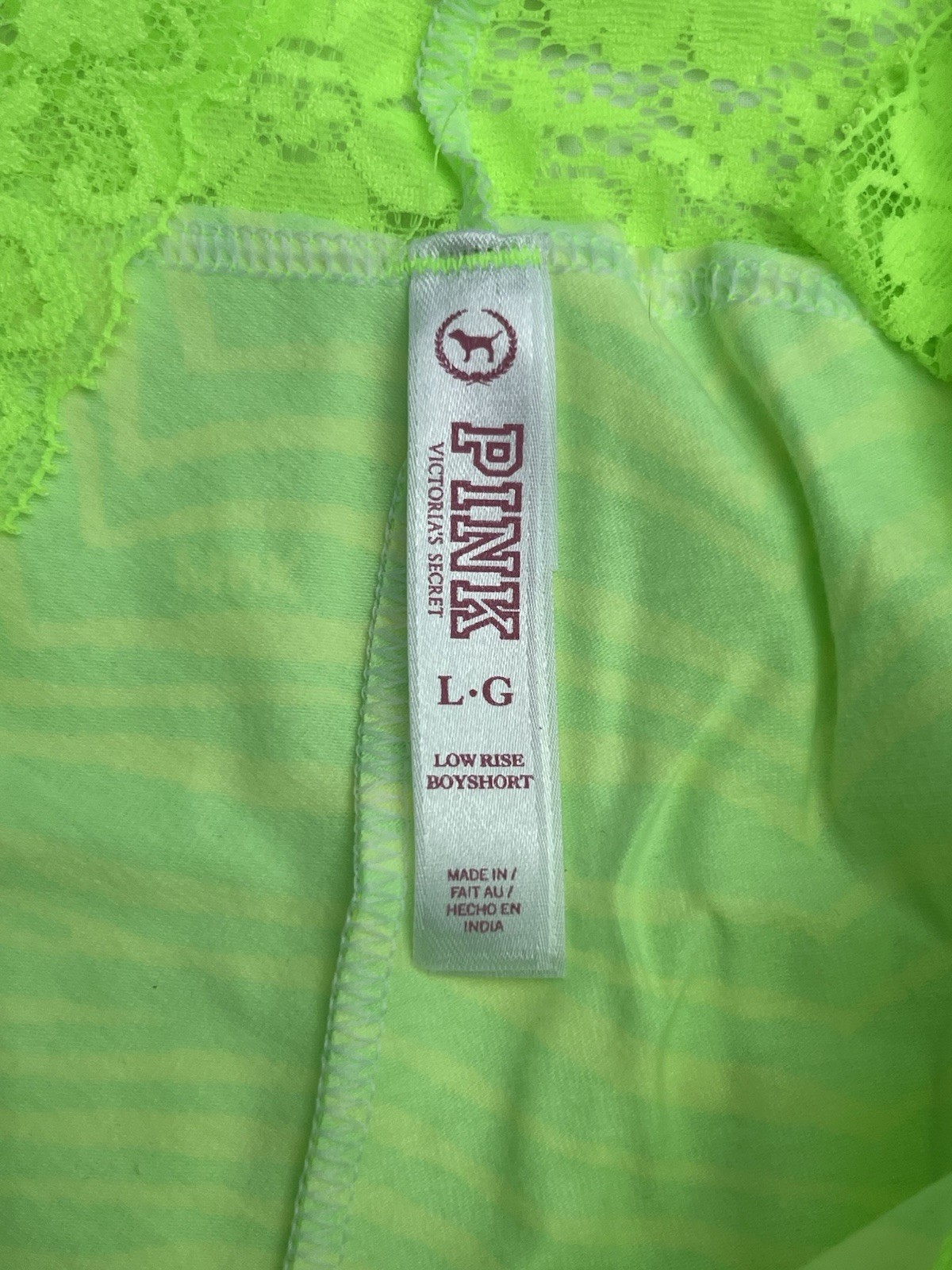 VINTAGE VICTORIA’S SECRET PINK FLORESCENT GREEN YELLOW SHORTIE ZEBRA PANTY L NEW