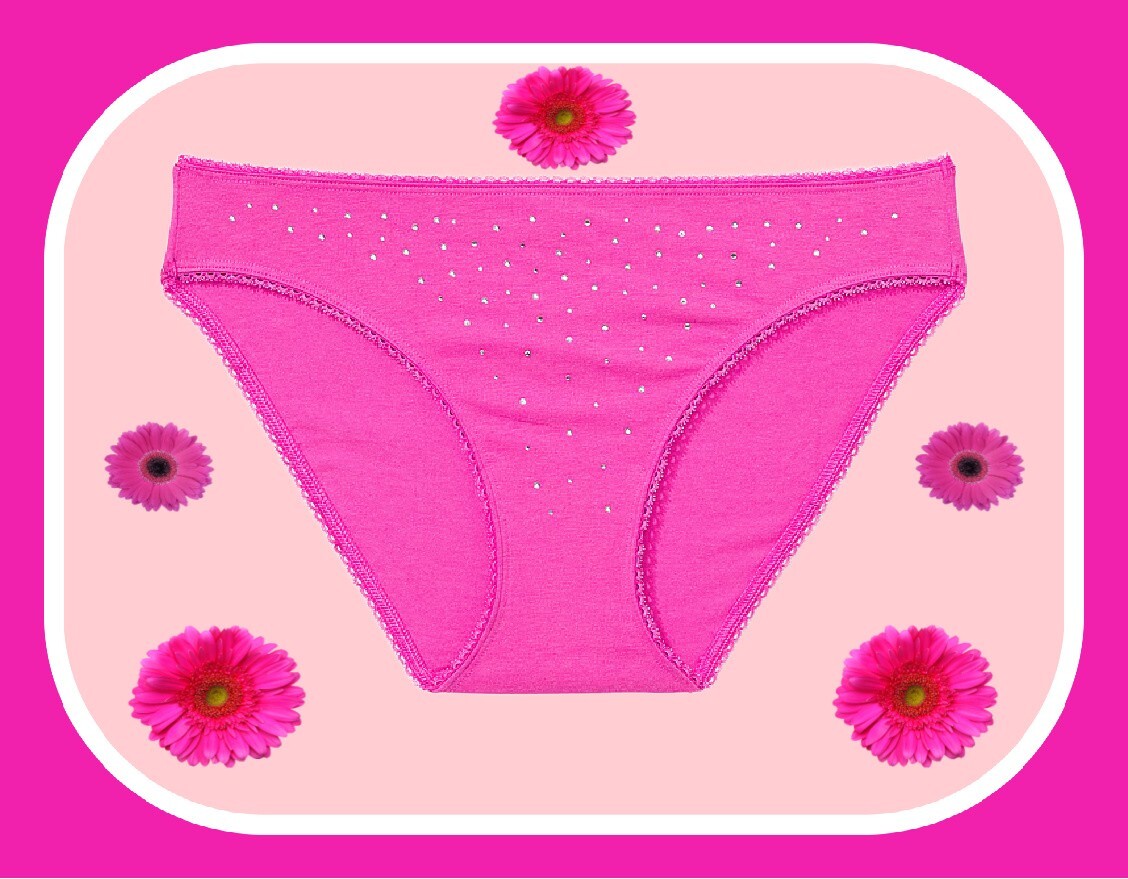 M Fuchsia Pink Scatter Rhinestone Stretch Cotton Victoria’s Secret BIKINI Panty