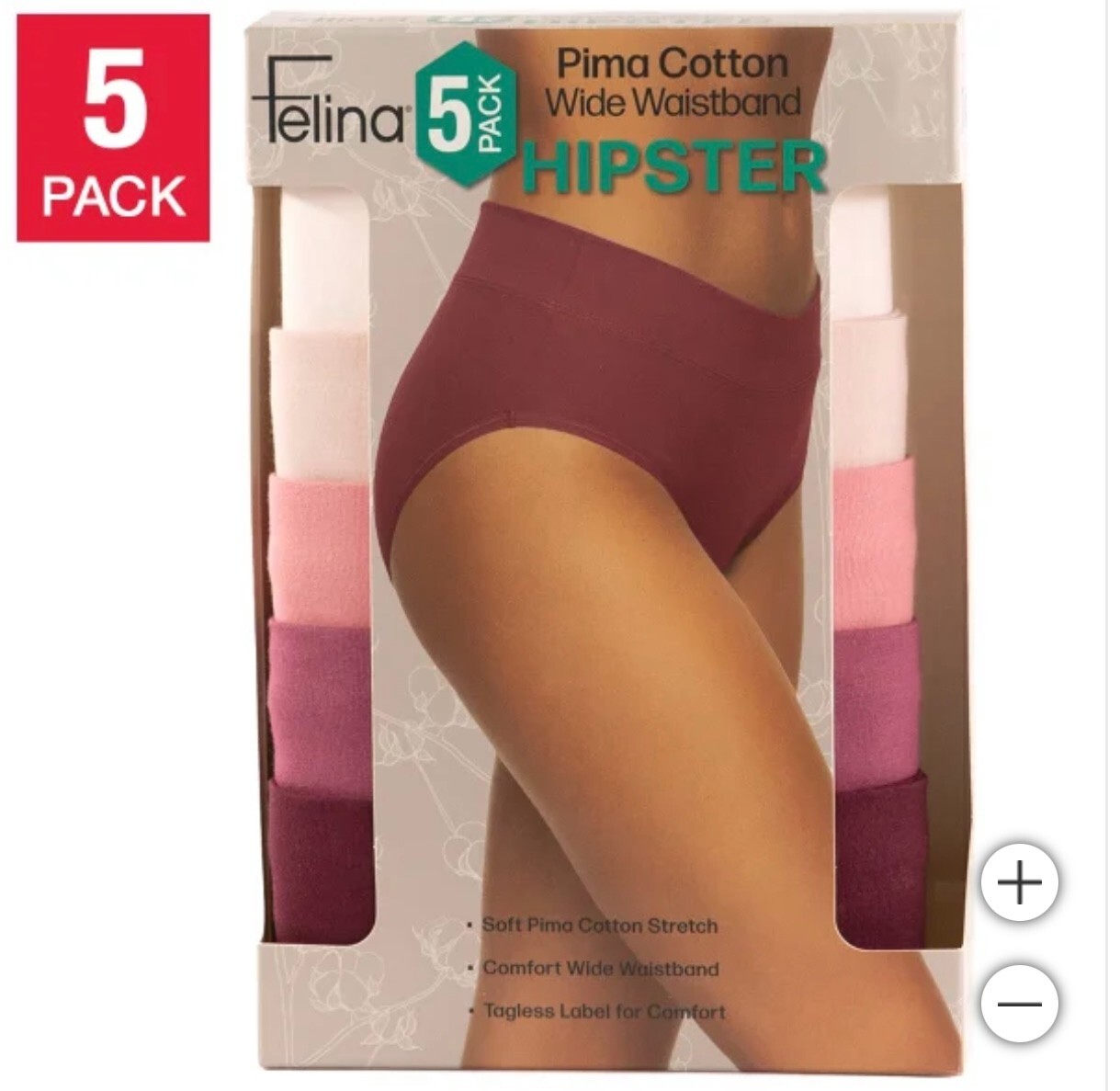 Felina, 5 pack Women’s Hipster (Choose Size + Color)